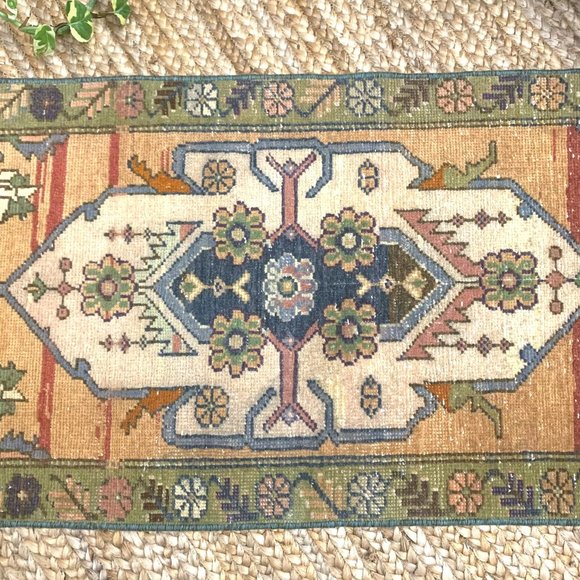 Vintage Handmade Boho Turkish Mini 2x3 Rug Sage - Picture 3 of 4